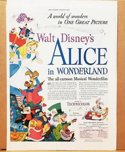 1953 Walt Disney's Alice in Wonderland Cartoon Musical Wonderfilm Movie Promo AD - Picture 1 of 2