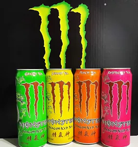 Monster Dragon Iced Tea, Set Of 4 Cans Pictured. Total 4 Full Cans *Have Dings** - Picture 1 of 1