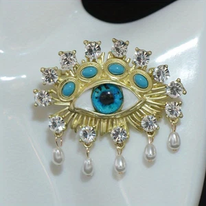 Baroque Freshwater Pearl Devil's Eye Brooch Originality Accessories Lapel Pin - Picture 1 of 12