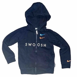 Nike Sportswear Swoosh Hoodie Boy's Size 7 Full-Zip Hooded Sweatshirt Black - Picture 1 of 5
