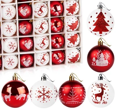 30pcs Weihnachtskugeln Kunststoff Ø6cm Rot+Weiß Weihnachtsdeko Christbaumschmuck - Bild 1 von 4