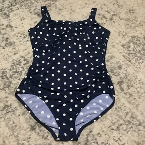 Lands End Swimsuit Womens 14 Blue & White Polka Dot One Piece Summer - Picture 1 of 7