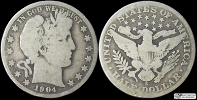 1904 S Barber Half Dollar, Good+ Condition, Tough Date, Silver, Free Ship, C5551 - Image 1 of 3