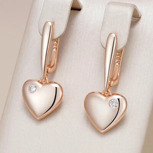New Love Heart Shape Drop Earrings For Women 585 Rose Gold Wedding Jewelry Gifts - Picture 1 of 7