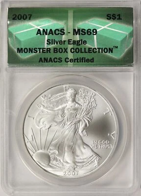 2007 American Silver Eagle $1 ANACS MS69 Monster Box Collection - Image 1 of 2