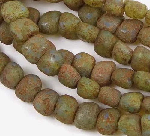 6x8mm Czech Glass Kidney Nugget Beads : Milky Aqua - Stone Picasso (25) - Image 1 of 4