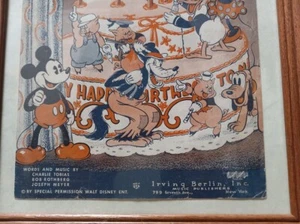 Vtg 1936 Mickey Mouse Birthday Party, rare Disney sheet music complete, Framed - Picture 1 of 4