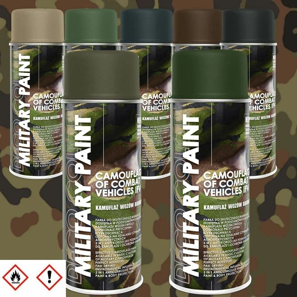 DECO COLOR 6 Stück 400ml Militärlack Army Lackspray Tarnfarbe Lack Farbe wählbar - Bild 1 von 1
