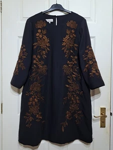 Hobbs Lynn Dress UK 16 Knee Length Copper-Hued Floral Embroidery 3/4 Sleeve NEW - Picture 1 of 16