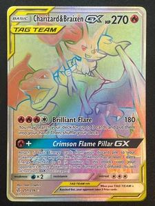 Charizard & Braixen GX 251/236 Secreto Raro Arco Iris Pokémon Eclipse Cósmico - Casi Nuevo - Imagen 1 de 3