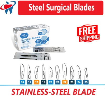 Cuchillas quirúrgicas, hoja estéril de acero inoxidable #10 #11 #12 #15 #20 #21 #22 #23, paquete de 100 Foto 1 de 3