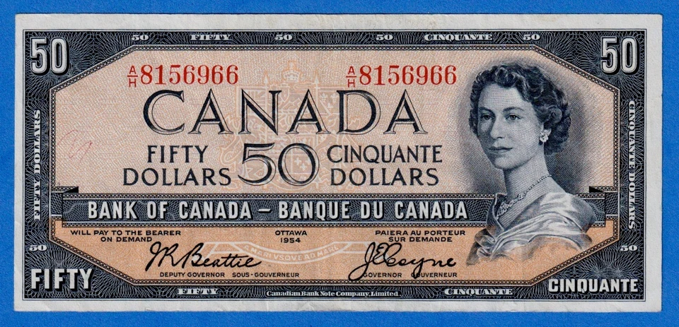 Canada $50 1954 BC-42a / P-81a - QE II - Circulated Note A/H 8156966 - Изображение 1 из 4