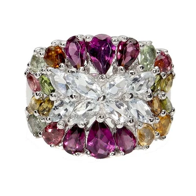 Anillo de plata de ley 925 pera rodolita granate turmalina piedras preciosas tamaño de joyería  Foto 1 de 4