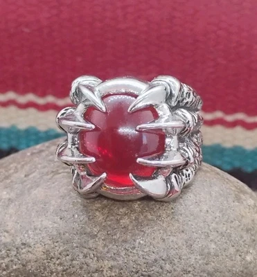 Anillo de piedra roja naranja con diseño de garra de dragón de acero inoxidable para hombre talla 10 Foto 1 de 4