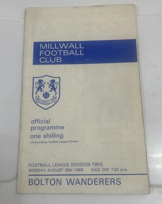 Millwall FC Programme League Division 2 V Bolton Wanderers 26th August 1968 - Image 1 of 3