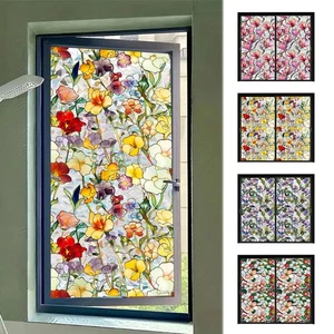 Película decorativa para ventanas flores púrpuras manchadas vidrio estático adhesivo para ventanas - Imagen 1 de 14