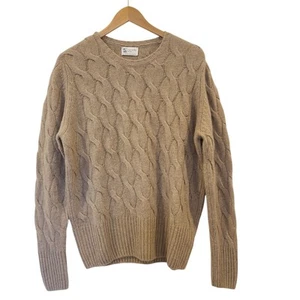 Johnston Of Elgin Beige Kaschmir Schottland Zopfmuster Pullover Rundhals XL - Bild 1 von 6