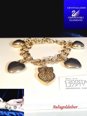 Bracciale Donna Oro Giallo Gufo Gioielli SWAROVSKI ORIGINALI Cristalli Cuore   - Immagine 1 di 4