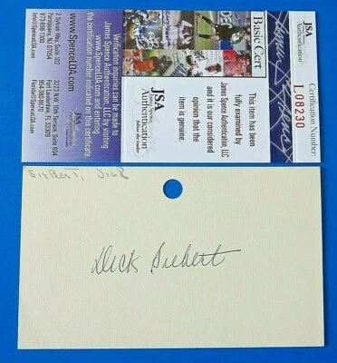DICK SIEBERT SIGNED 3x5 INDEX CARD ~ d. 1978 1940's PHILLIES / A's ~ JSA L08230 - Image 1 of 2