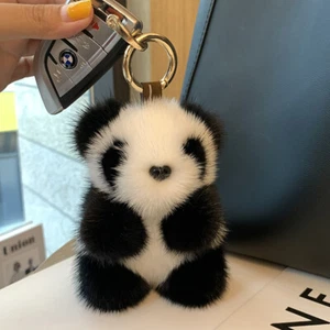 13 cm 5" Real Piel de visón Panda Oso Niños Juguete Llavero Bolso Dije Teléfono Colgante Regalo - Imagen 1 de 4