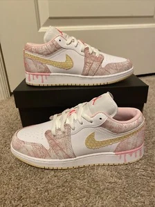 Air Jordan 1 Low GS ""Farbtropf"" Größe 5,5Y arktischer Stanzer/Blass CW7104-601 - Bild 1 von 8
