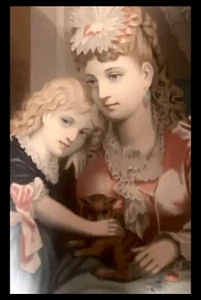 JOHN HENRY BUFFORD Original ANTIQUE LITHOGRAPH Mother Daughter  Portrait 1873 - Picture 1 of 9