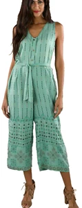 Nw SACRED THREADS funky hippy boho batik rayon OVERALLS ROMPER JUMPSUIT JUMPER L - Picture 1 of 6