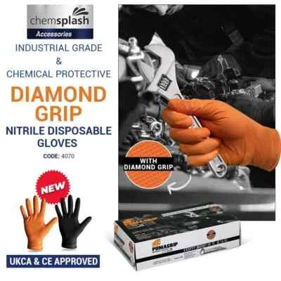 CHEMSPLASH Diamond Grip Nitrile Disposable Gloves Heavy Duty Powder Free 9.8mil