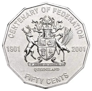 Moneda 50c Australia 2001: Centenario de la Federación, Queensland. Extremadamente fino. - Imagen 1 de 2