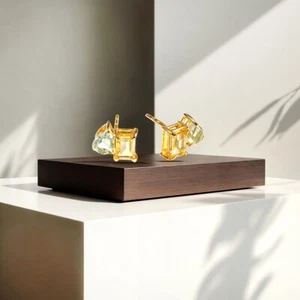 Toi Et Moi Stud Earrings Emerald & Pear Cut Critine Gemstone Green Stud Earrings - Picture 1 of 3