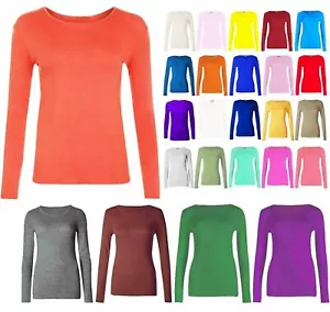 Camiseta Top Damas Mujeres Manga Larga Cuello Redondo Básica Lisa Elastizada TALLA GRANDE *Rn - Imagen 1 de 17
