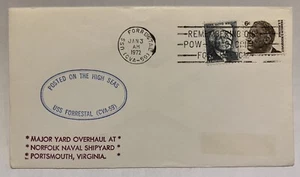 1972 USS FORRESTAL COVER POSTED ON THE HIGH SEAS MAJOR YARD OVERHAUL NORFOLK, VA - Picture 1 of 3