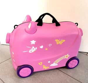Schweinchen Kinder Boardtrolly Sitzfunktion Kinderkoffer Trolly Sitzkoffer, top - Bild 1 von 6