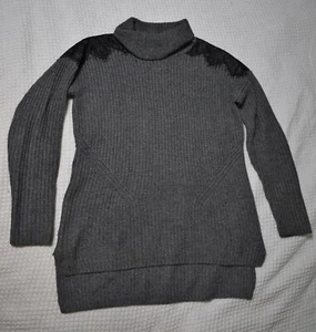 TURTLENECK SWEATHER with Lace, Grey Size M LOFT by Ann Taylor - Picture 1 of 6