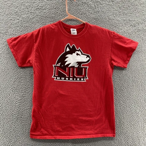 VINTAGE Northern Illinois Huskies T Shirt Men Medium Red College Graphic 90s Cover