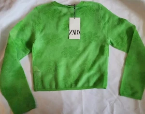 ZARA MESH BLUMEN SHIRT DAMEN SMALL NEONGRÜN LANGARM CROPPED NEU MIT ETIKETT - Bild 1 von 6