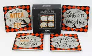 Set of 4 Pier 1 Imports Halloween Appetizer Dessert Plates Square Witches NOS - Picture 1 of 6
