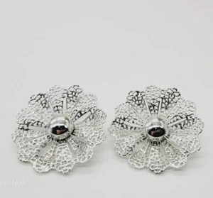 Vintage Sarah Coventry Statement Earrings Huge Flower Filigree Lace Clip On 1.5” - Picture 1 of 6
