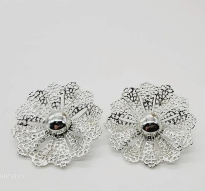 Sarah Coventry Statement Earrings Huge Flower Filigree Lace Clip On Vintage 1.5” - Image 1 of 4
