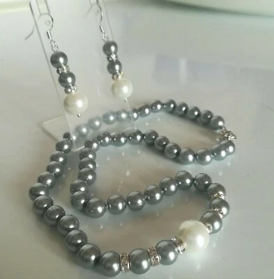 COLLANA PERLE AKOYA GIAPPONESI GRIGIO ARGENTEO PERLA SOUTH SEA BIANCA +ORECCHINI - Immagine 1 di 4