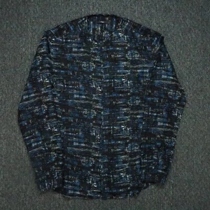 Z Zegna Shirt Mens Large 17 Blue Black Abstract Silk Long Sleeve Collarless Band - Picture 1 of 8