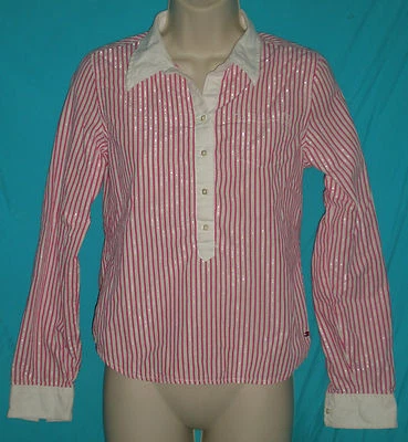 Camisa Tommy Hilfiger Rosa/Blanco/Plateado Rayas LS para Niñas Talla XL Foto 1 de 4
