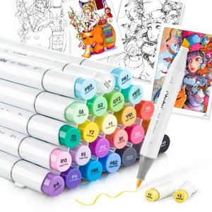 Ohuhu Brush Marker Pens, 24 Colors, Beginner and Professional Use, Illustration - Picture 1 of 7