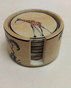 African Style Coaster Set Soapstone Multi Colour Savannah Scene Preloved - Picture 1 of 11