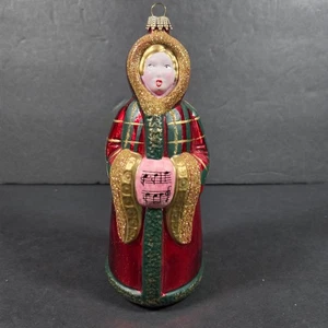 Krebs Germany Blown Glass Caroler Ornament Red Green Gold 7in - Picture 1 of 9