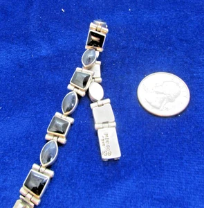 VINTAGE MEXICAN BLACK AND BLUE LINK CUFF 7 " LONG STERLING - Picture 1 of 4