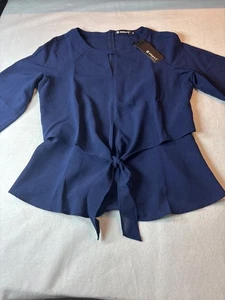 Allegra K Damen Bluse blau mit Bindegürtel Größe M - Bild 1 von 12
