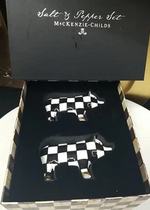 MACKENZIE-CHILDS Courtly Check PIG SALT AND PEPPER Shaker SET NEW in BOX - Picture 1 of 11