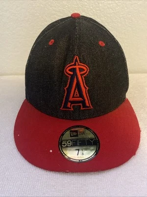 New Era 59FIFTY Anaheim Angels LA  Fitted 7 1/8 Hat  Denim Black And Red  MLB - Image 1 of 4