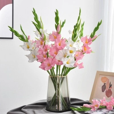 PU Material PU Fake Flowers White Floral Art Gladiolus Bouquet  Party - Image 1 of 4